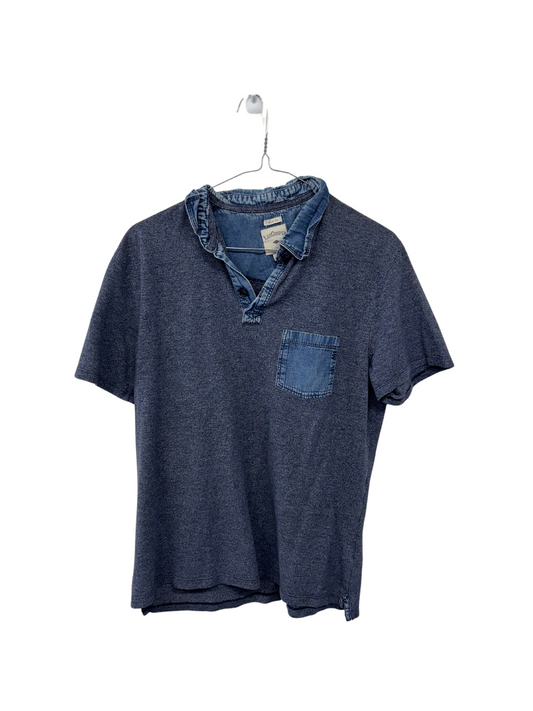 Dark Blue Short Sleeve T Shirt with Denim Polo Collar