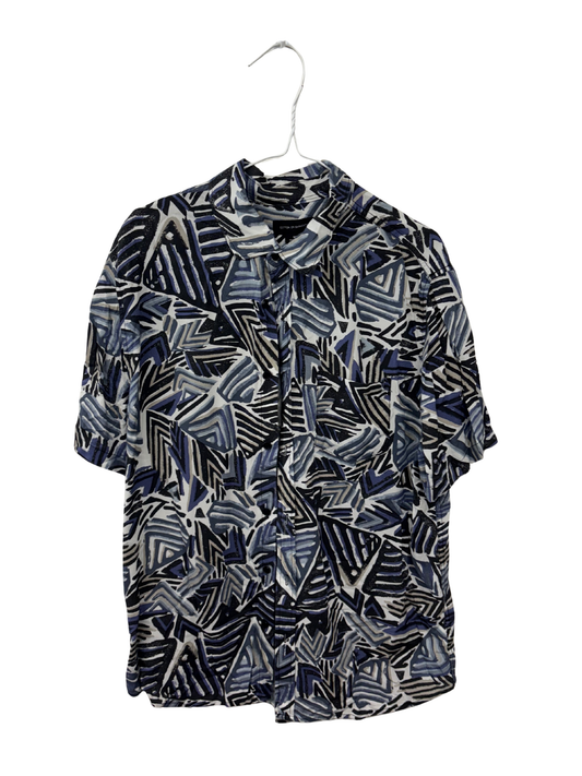 Blue, Cream, Black Print Short Sleeve Button Up Shirt