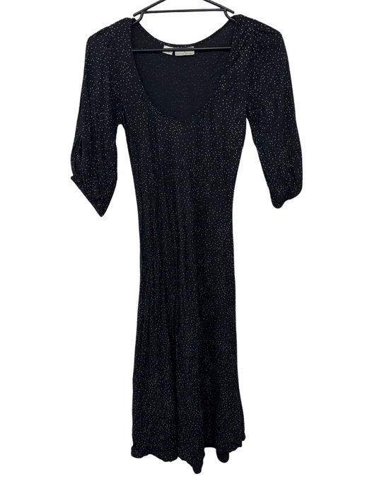 Black & Cream Dot Half Puffy Sleeve Midi Dress