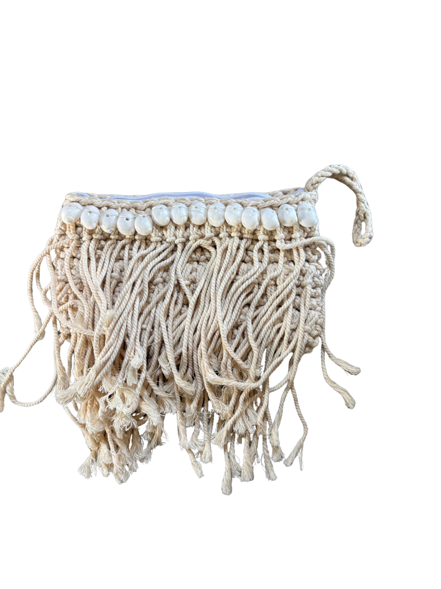 Cream Rope Woven Clutch with Shells