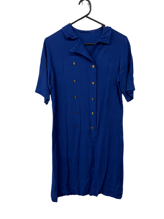 Vintage Dark Blue Double Breasted button up Short Sleeve Dress