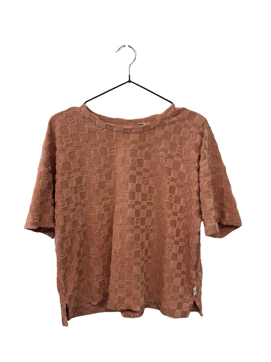 Pink Check Towelling Short Sleeve Boxy T Shirt