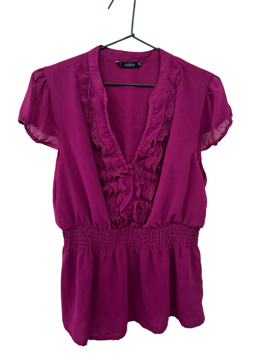 00s Purple/Pink Cap Sleeve Ruffle Top