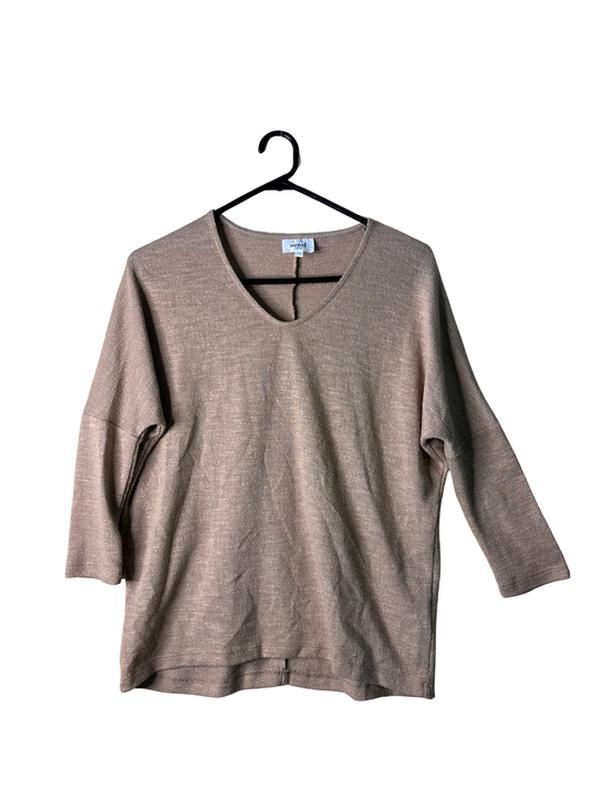 Light Brown V Neck Long Sleeve Knit Jumper
