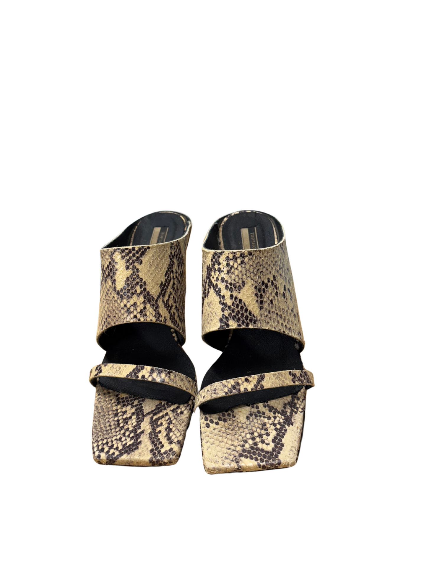 Beige/Black Snakeskin Print Heel Mules