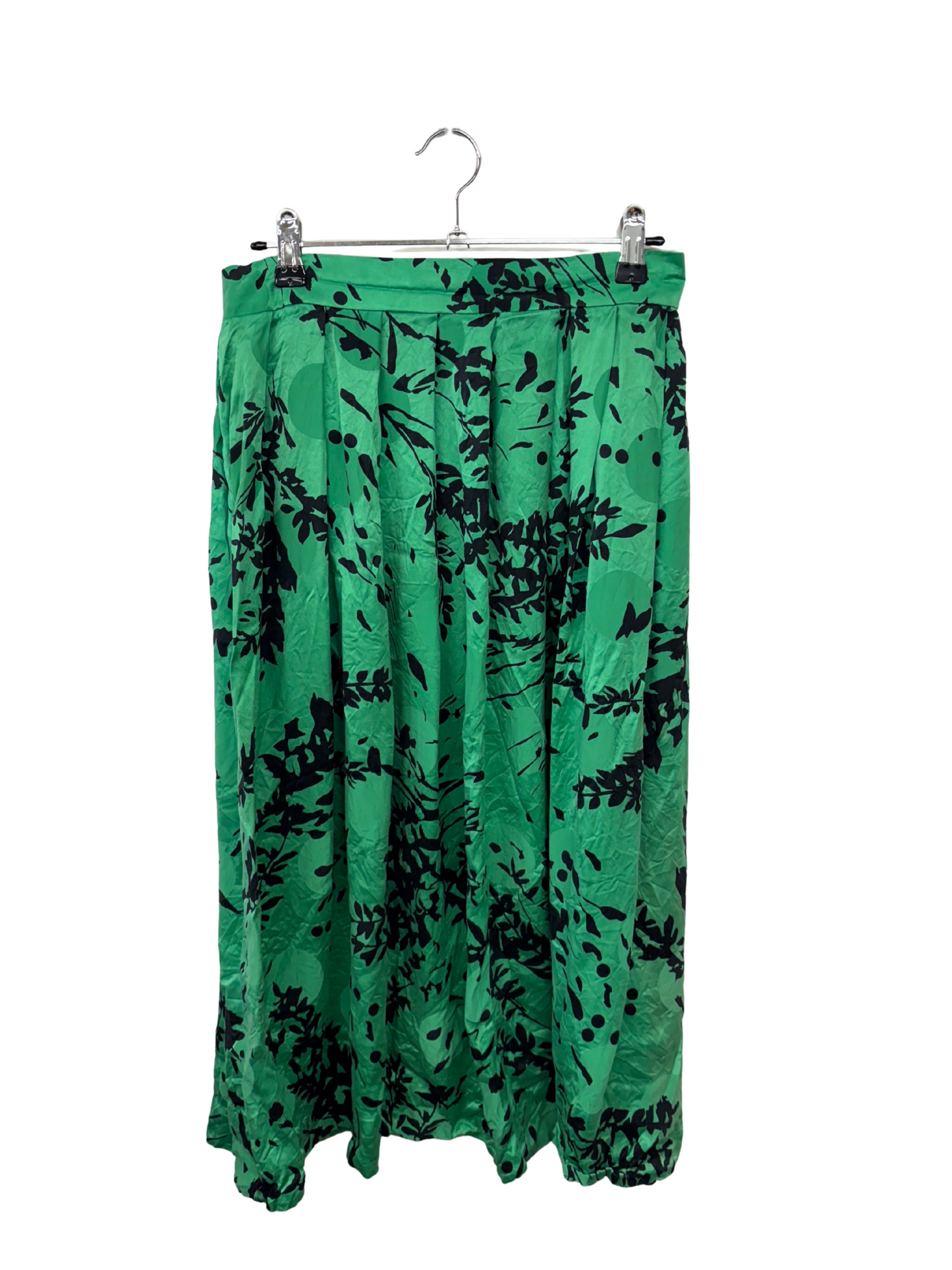 Green & Black Midi Skirt with Leaf Pattern