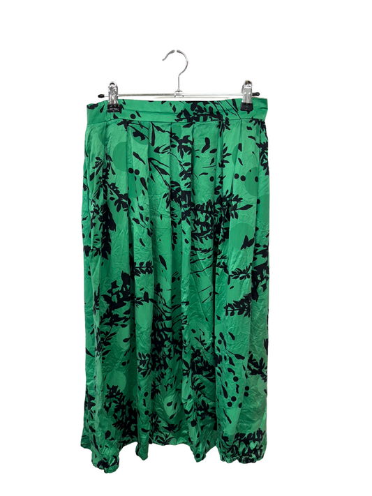 Green & Black Midi Skirt with Leaf Pattern