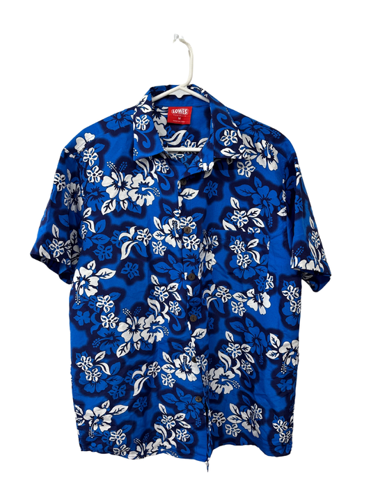 Blue & White Hawaiian Style Short Sleeve Button Up Shirt