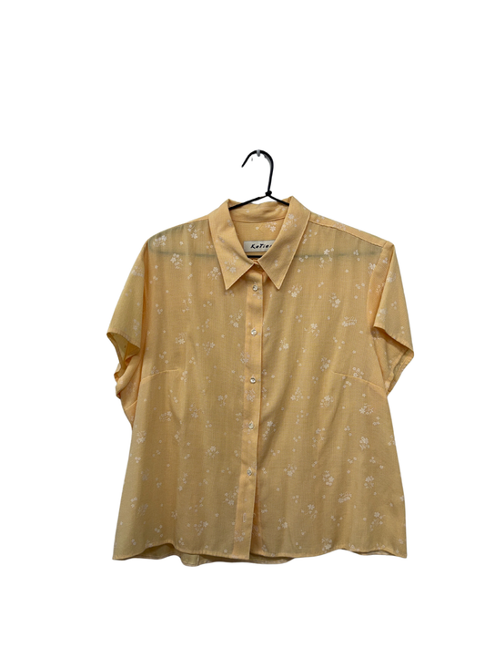 Vintage Yellow & White Gingham Floral Button Up