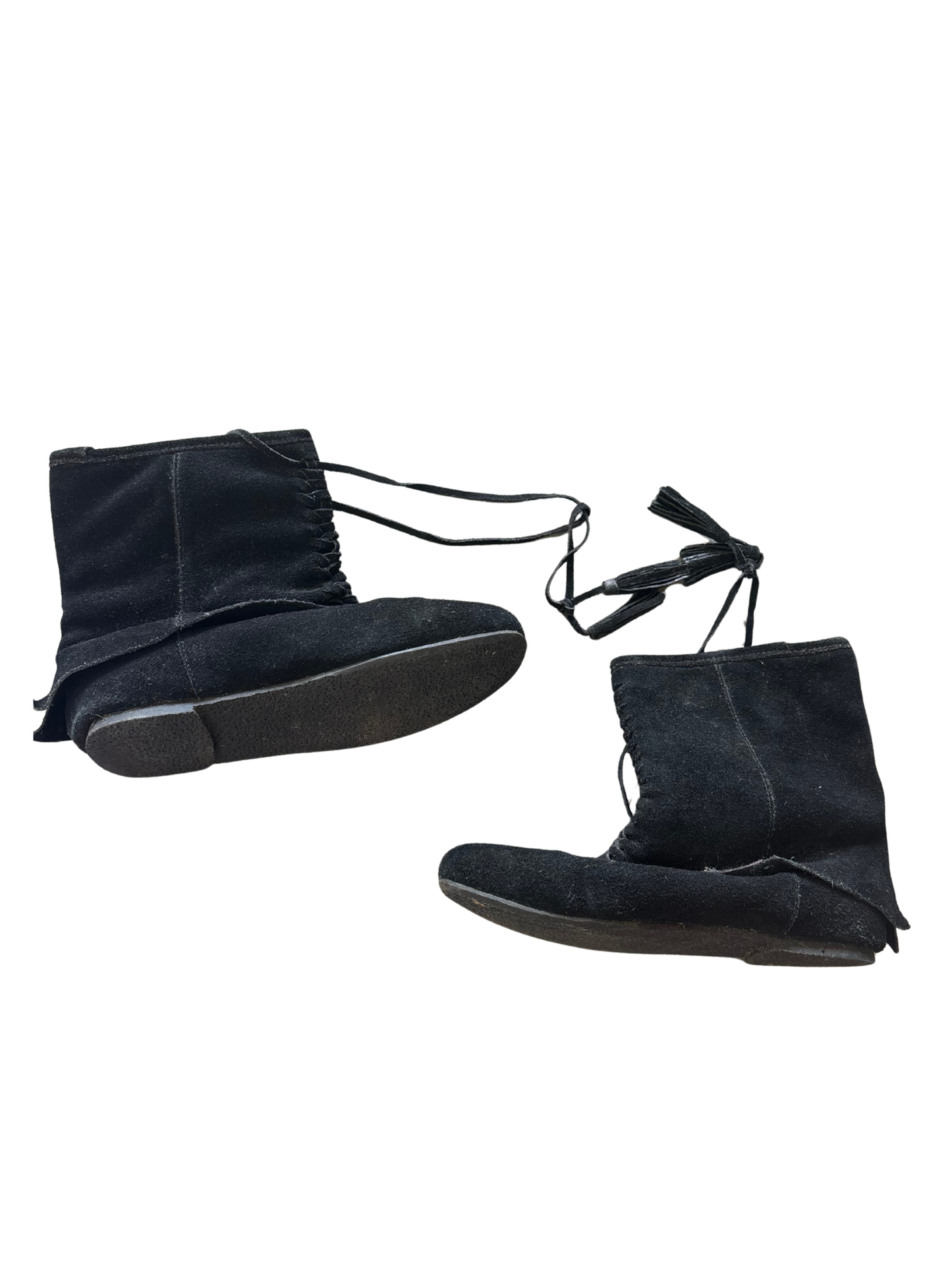Black Suede Braided Ankle Boot with Ties