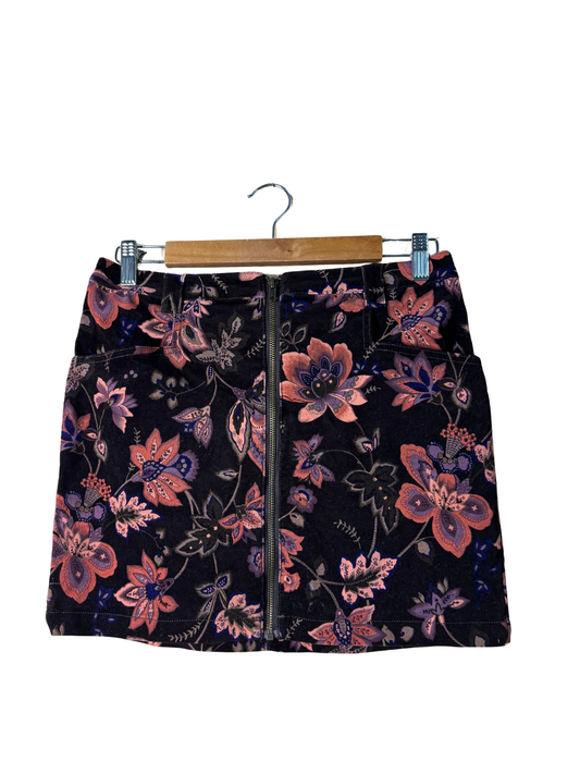 Black & Pink Floral Velour Zipup Skirt