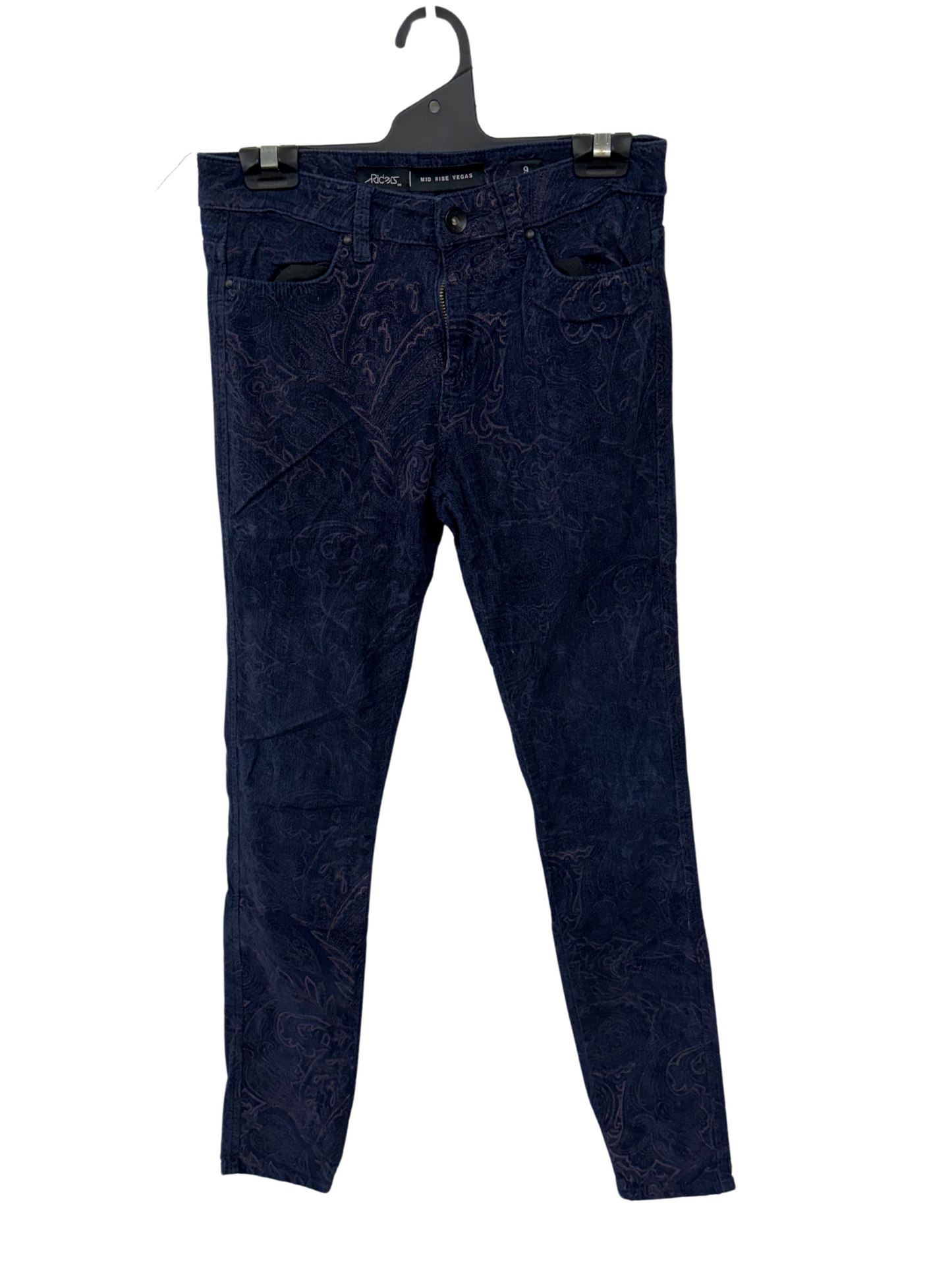 Dark Blue & Pink Paisley Corduroy Skinny Tight Jeans