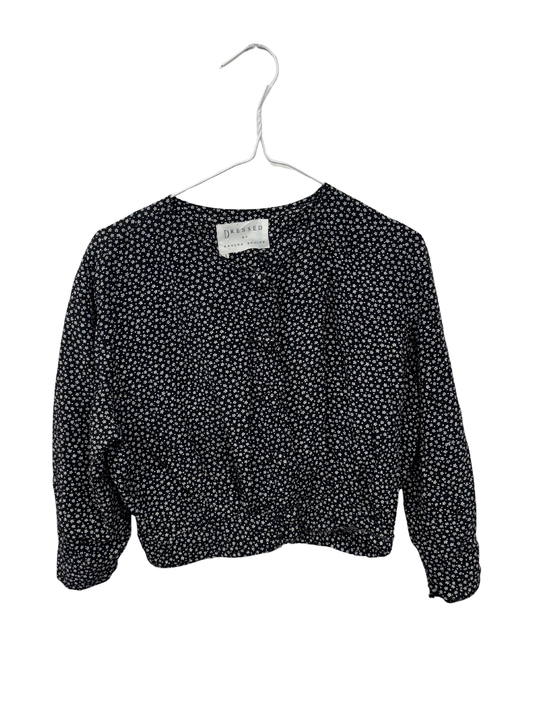 Vintage Black & White Floral Print Long Sleeve Button Up Shirt