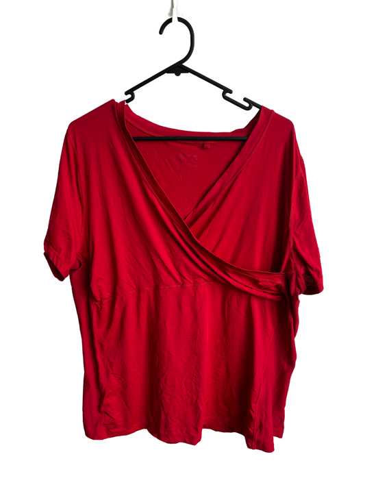 Red Short Sleeve Wrap Sports Top