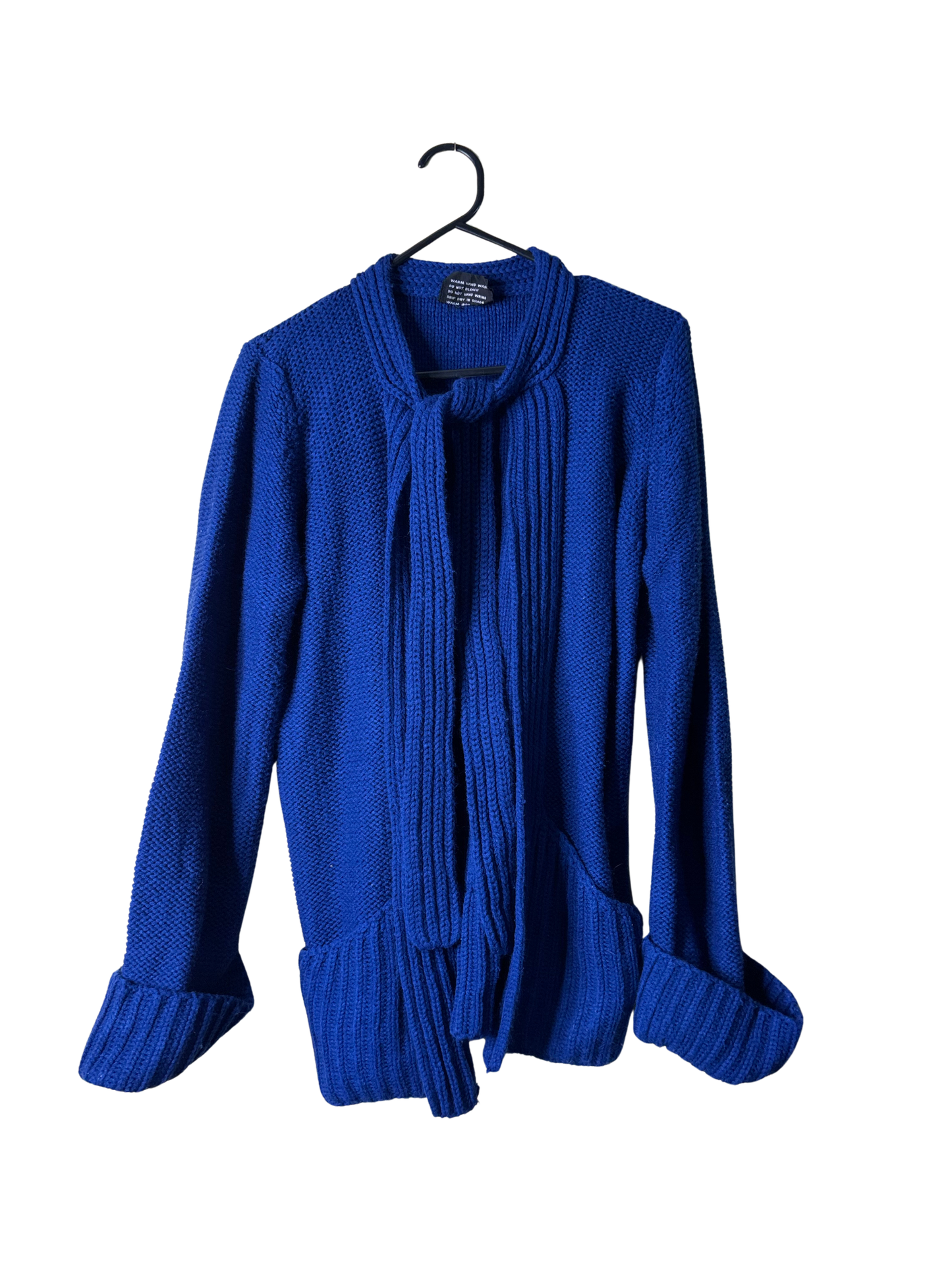 Vintage Dark Blue Long Sleeve Cardigan with Neck Tie