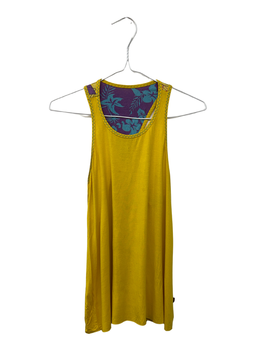 Yellow Racerback Top With Contrast Stitching & Floral Embroidery