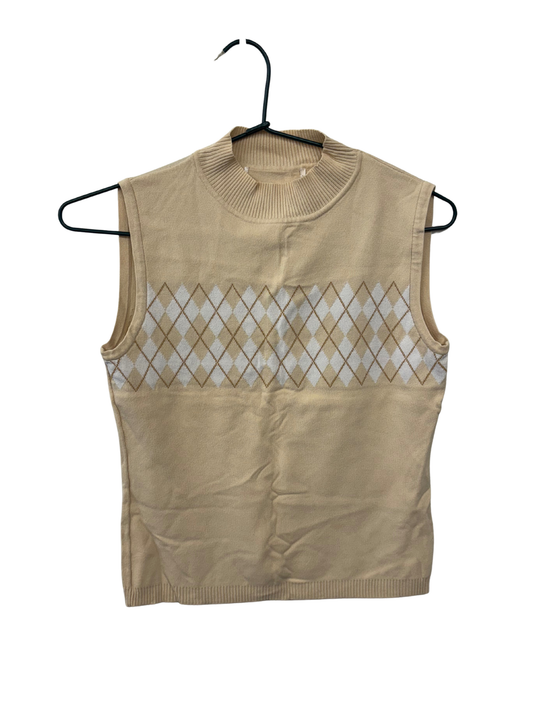 Cream & White Diamond Print Sleeveless Knit Top