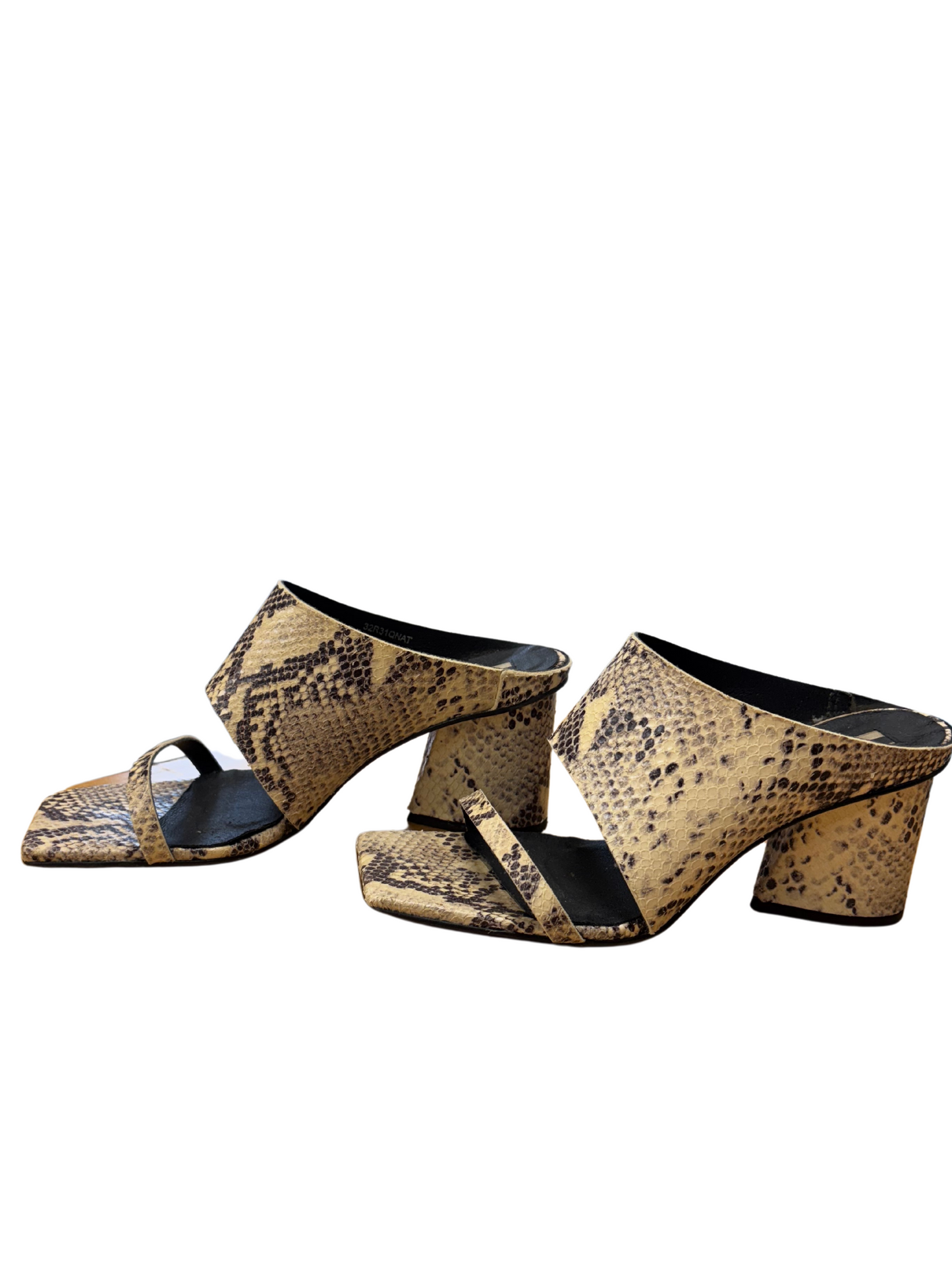 Beige/Black Snakeskin Print Heel Mules