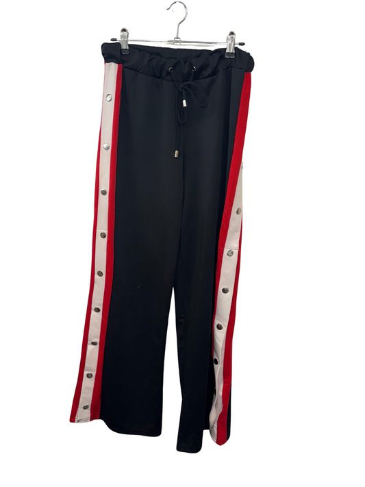 Black Highwaisted Pants with Side Snaps, Red & White Stripes