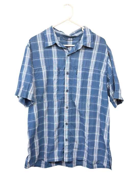 Blue & White Plaid Breathable Short Sleeve Button Up Shirt