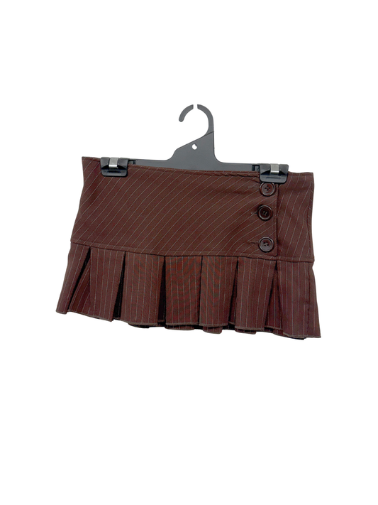 00s Brown & White Pinstripe Pleated Micro Mini Skirt