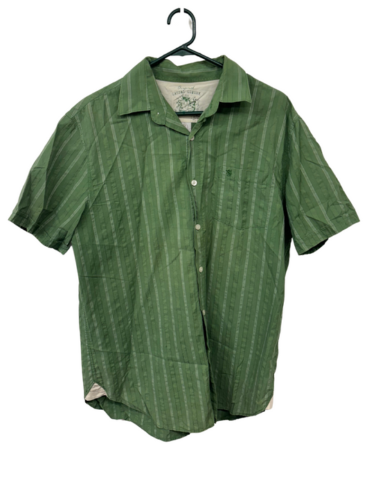 Green & White Stripe Short Sleeve Button Up Shirt