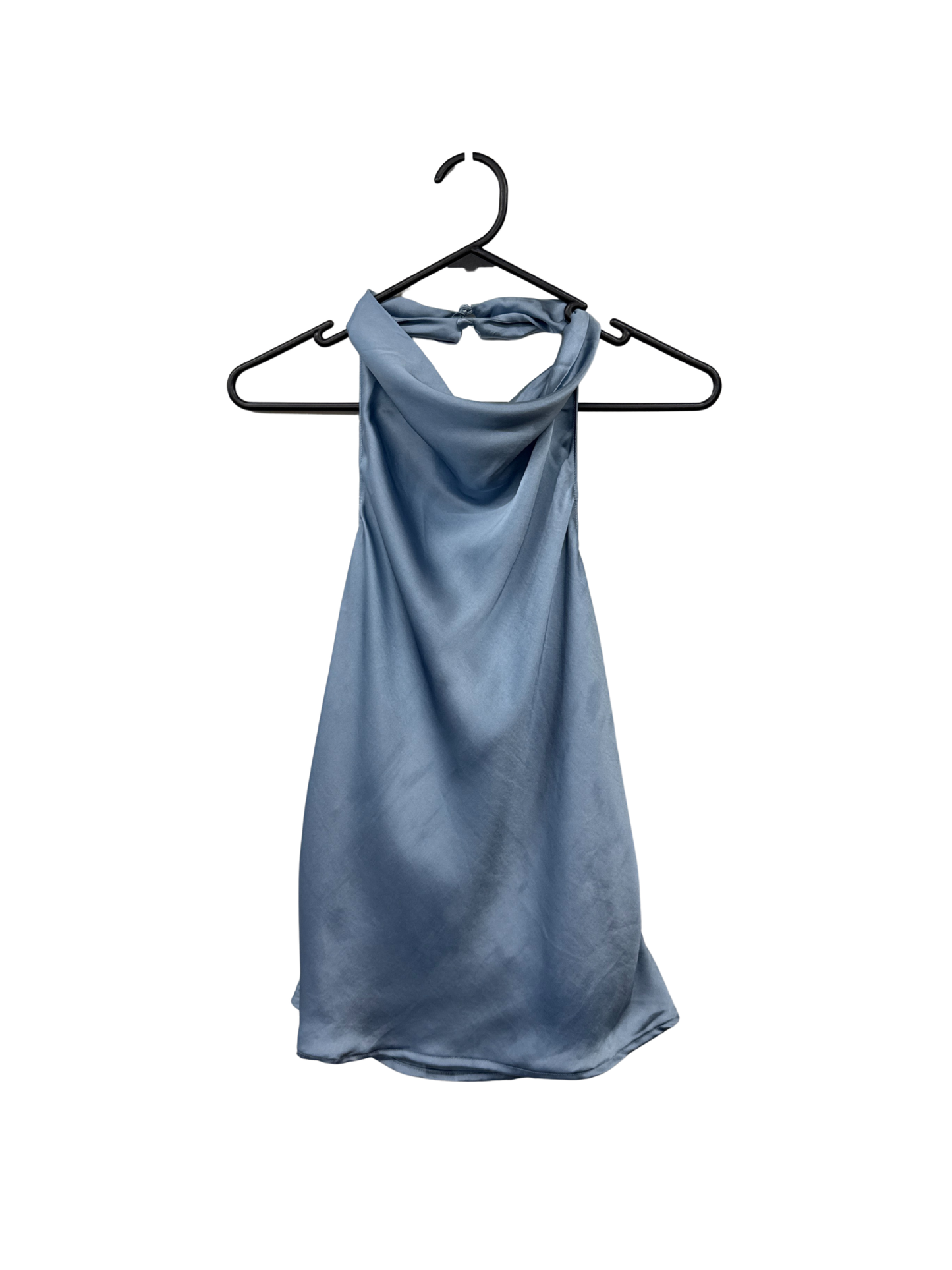 Blue High Collar Backless Draped Top