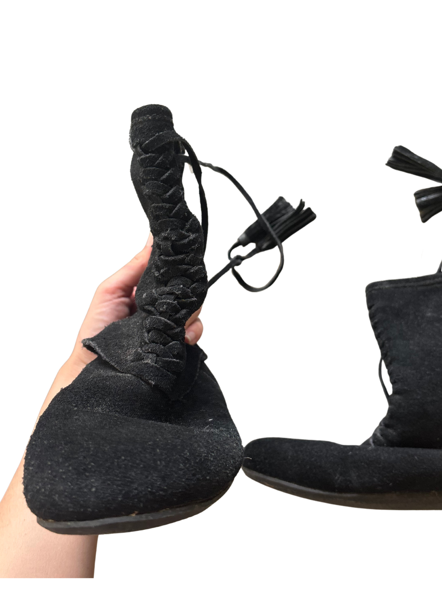 Black Suede Braided Ankle Boot with Ties
