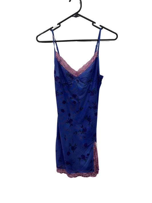 Purple Rose Print Strappy Mesh Dress