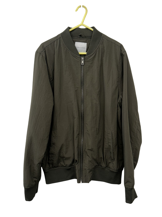Khaki Bomber Jacket with Silver Zip
