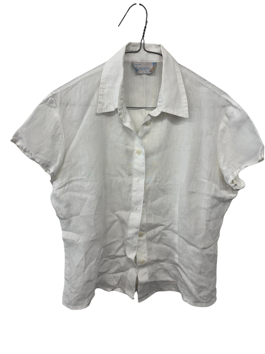 Vintage White Short Sleeve Fitted Semi-Sheer Top