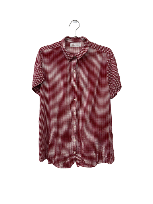 Red & White Gingham Puff Sleeve Button Up Shirt