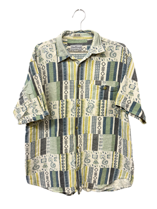 Vintage White & Multicolour Geometric Short Sleeve Button Up Shirt