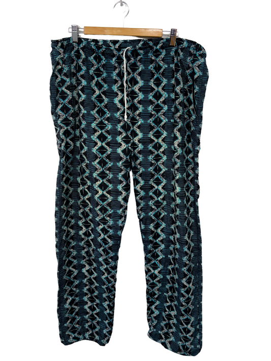 Blue, Cream & Black Abstract Print Highwaisted Tapered Drawstring Pants