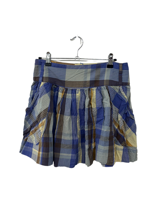 Blue, Yellow & Brown Check Mini Skirt with Pockets