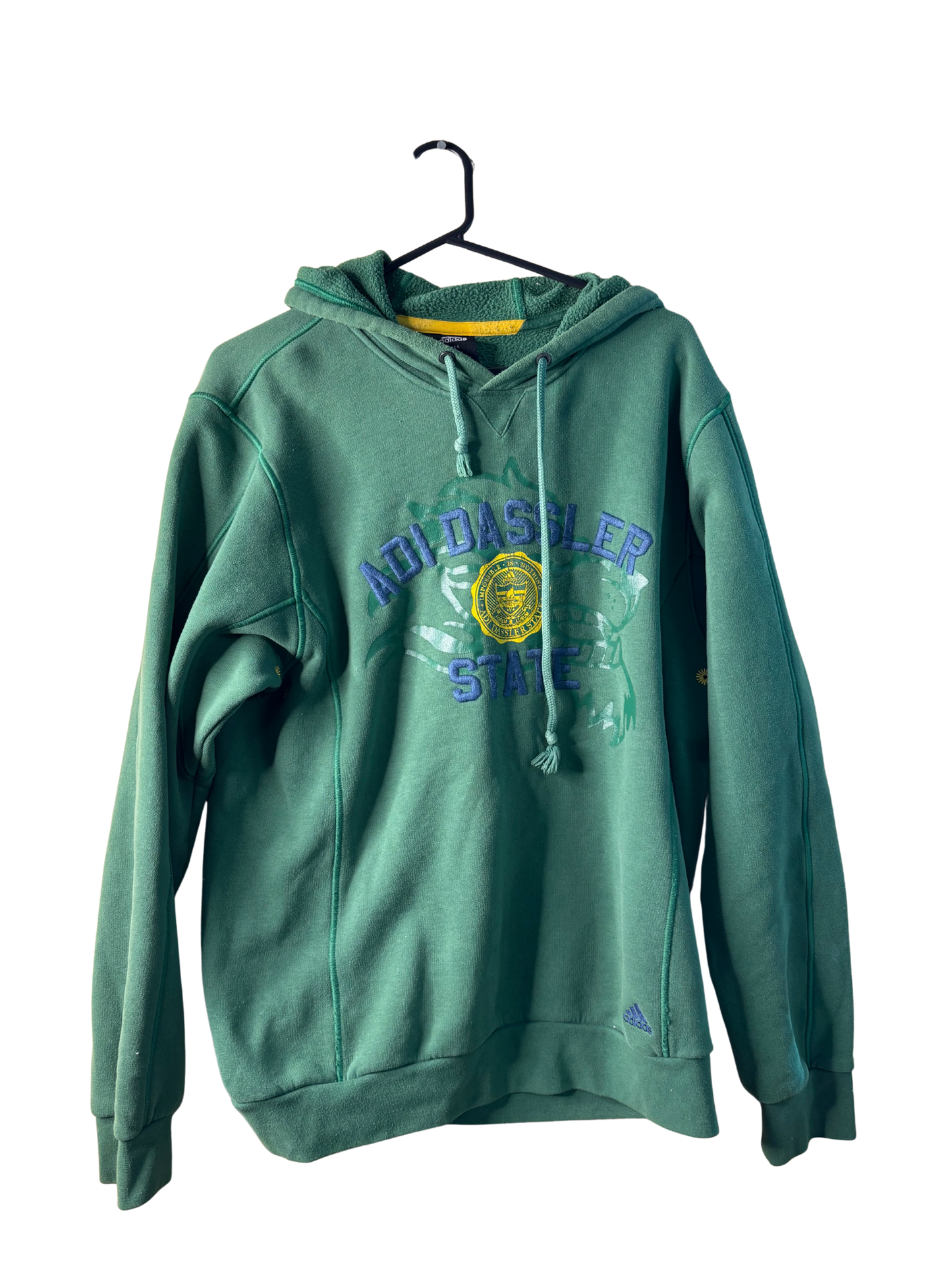 Green Hoodie with Blue/Yellow Embroidered 'Adi Dassler State' Logo