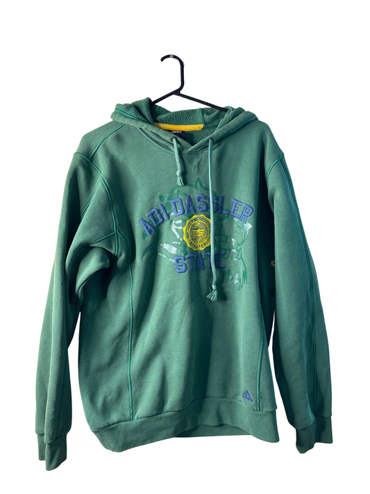 Green Hoodie with Blue/Yellow Embroidered 'Adi Dassler State' Logo