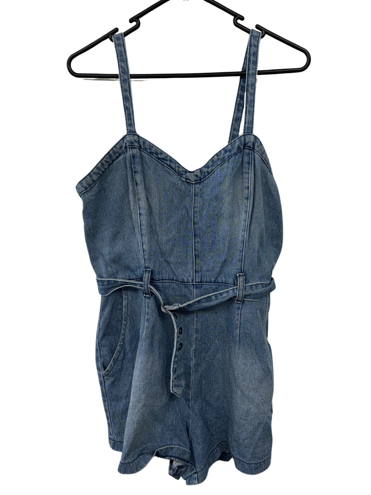 Blue Denim Strappy Playsuit With Belt