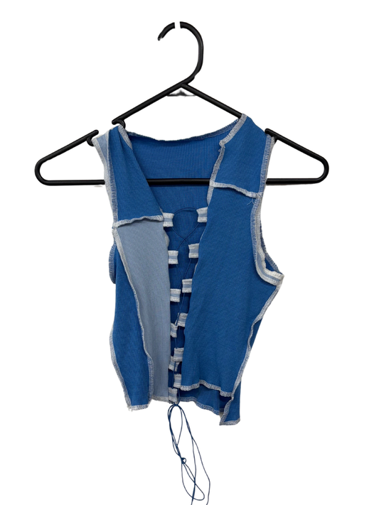 Blue Panel Overlocked Singlet Corset Front Singlet Crop Top