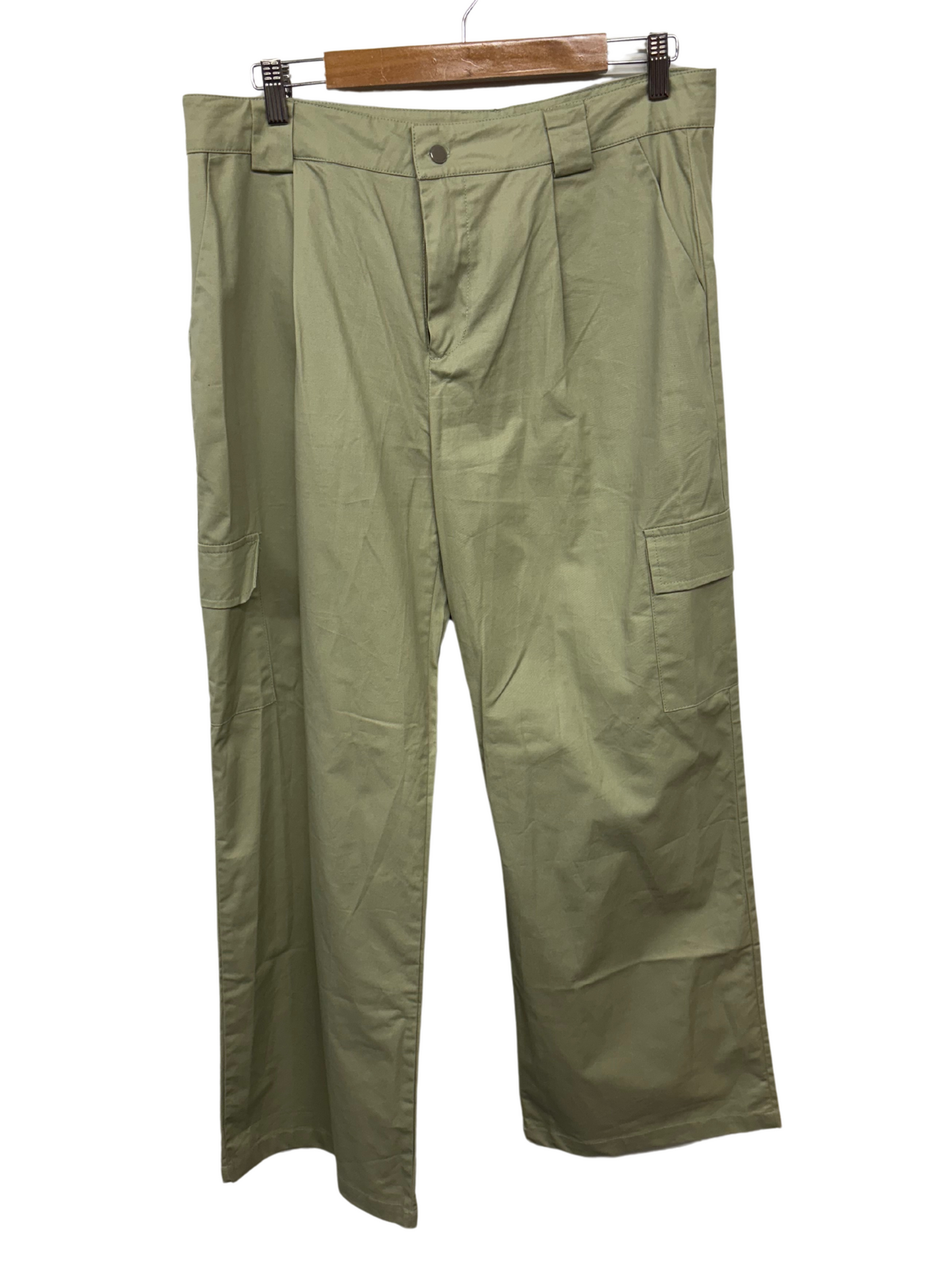 Light Green Mid-Rise Wide Leg Cargo Pants