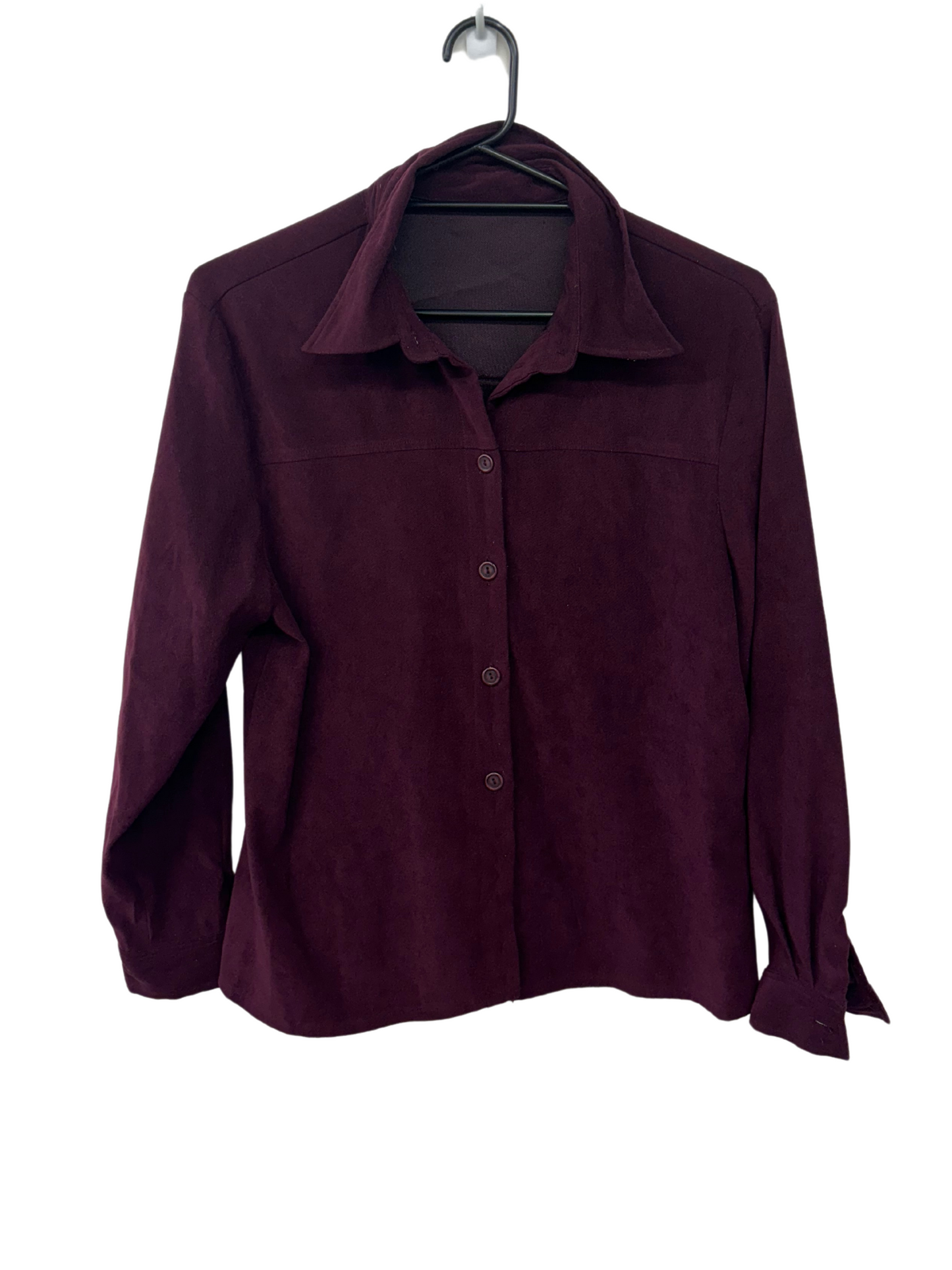 90s Maroon Faux Suede Long Sleeve Button Up Shirt