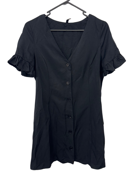 Black Short Ruffle Sleeve Button Up Short Dress