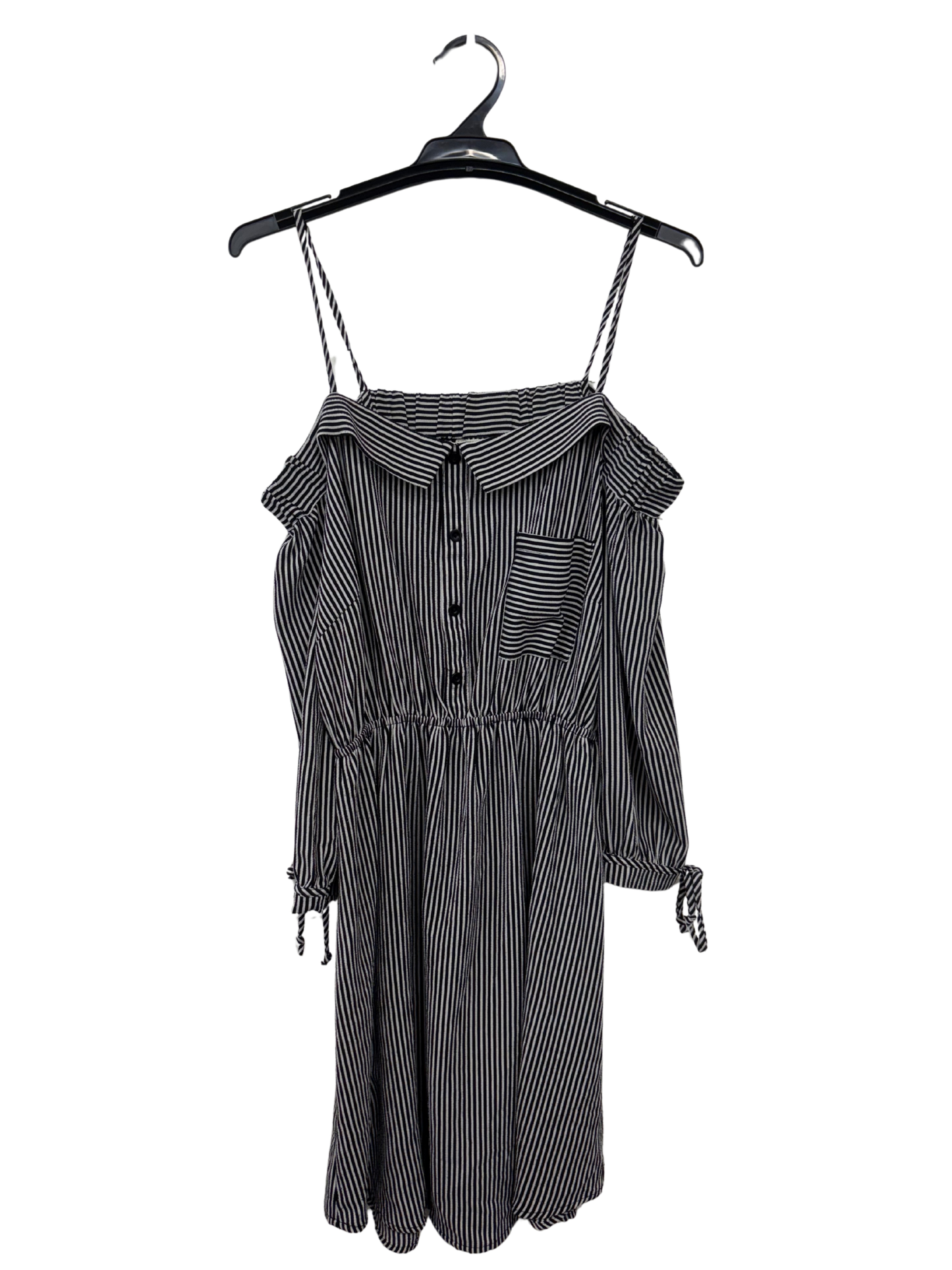 Black & White Striped Long Sleeve Short Dress