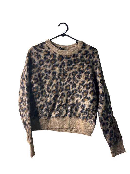 Light Brown & Dark Brown Leopard Print Felted Knit Jumper