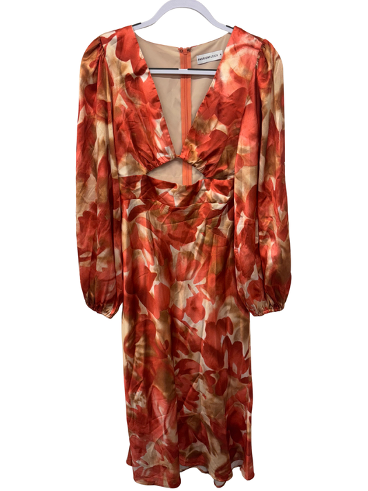 Red, Cream, Brown Logn Sleeve Cutout Long Dress