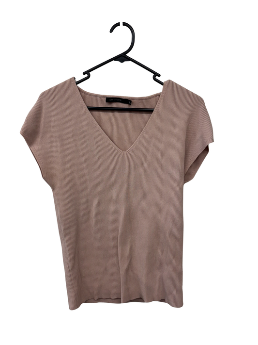 Pink Ribbed Short Sleeve Top