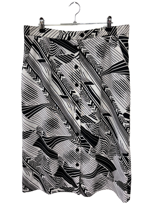 Vintage Black & White Striped Mid Rise Knee Length Skirt