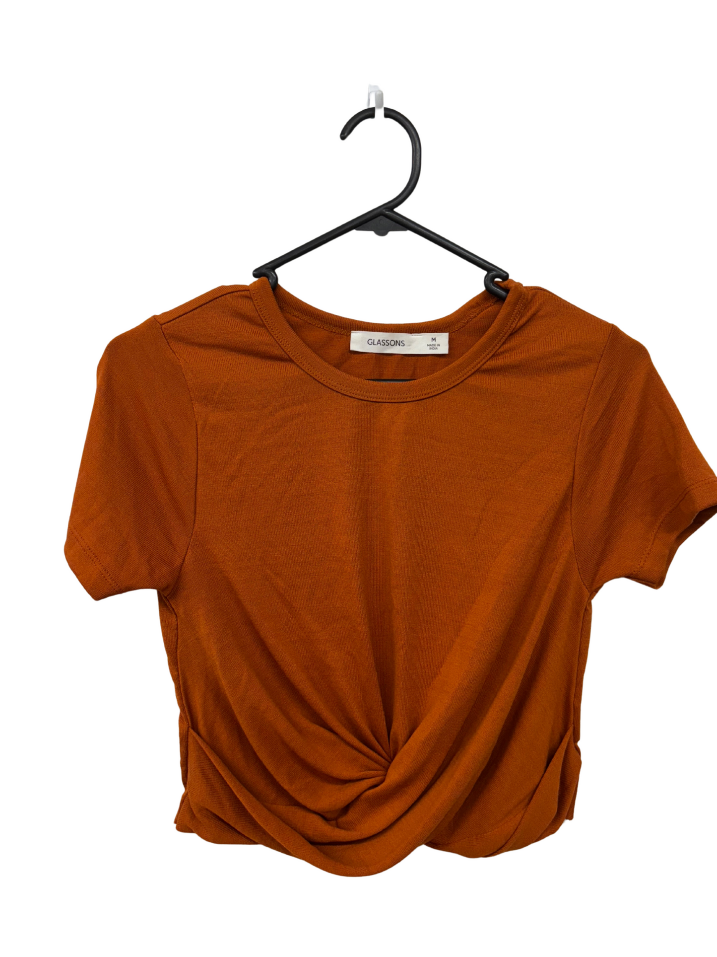 Orange Short Sleeve Top with Front Twist