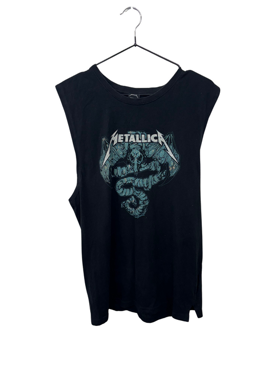 Black Sleeveless Shirt with Green & White 'Metallica' Logo