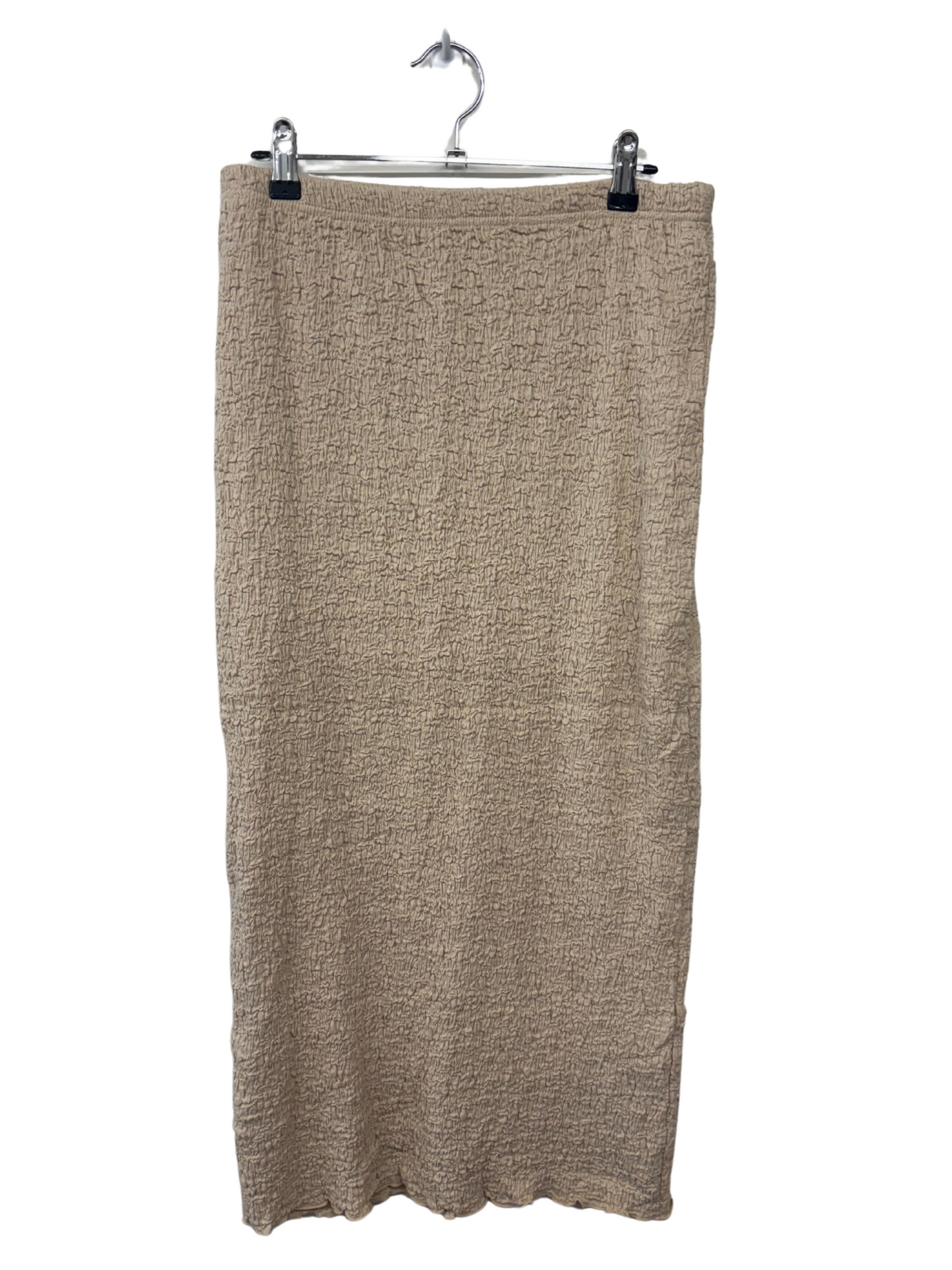 Beige Crinkled Fabric Mid Rise Midi Skirt